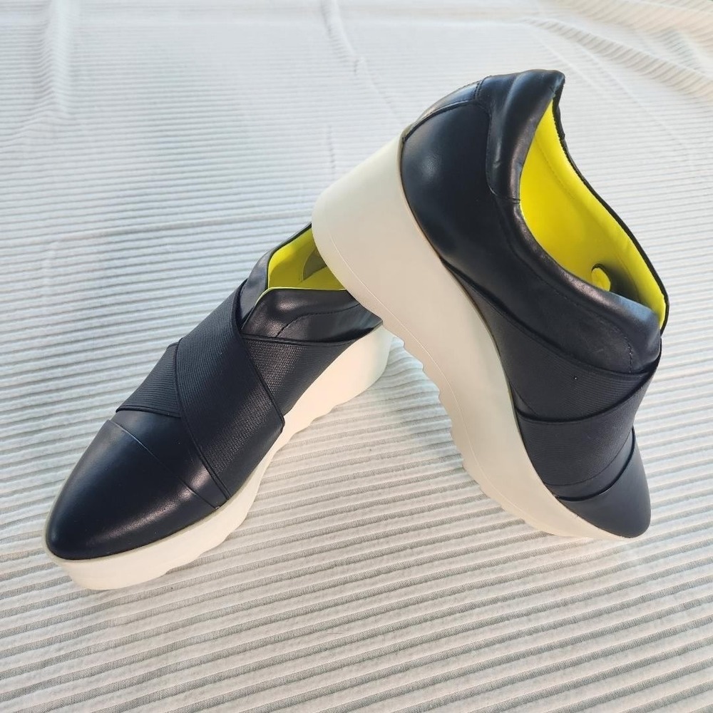 Kendall‎ + Kylie Tasha Black Leather Platform Sneakers Neon Yellow KKTASHA3 8.5M